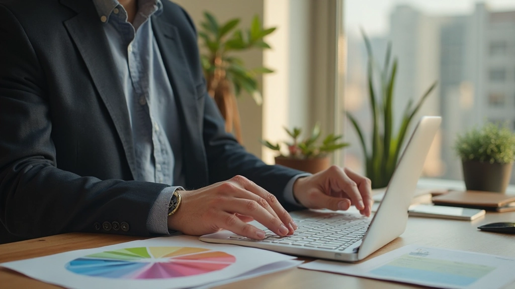 Дизайнер работает с палитрой цветов в профессиональном приложении