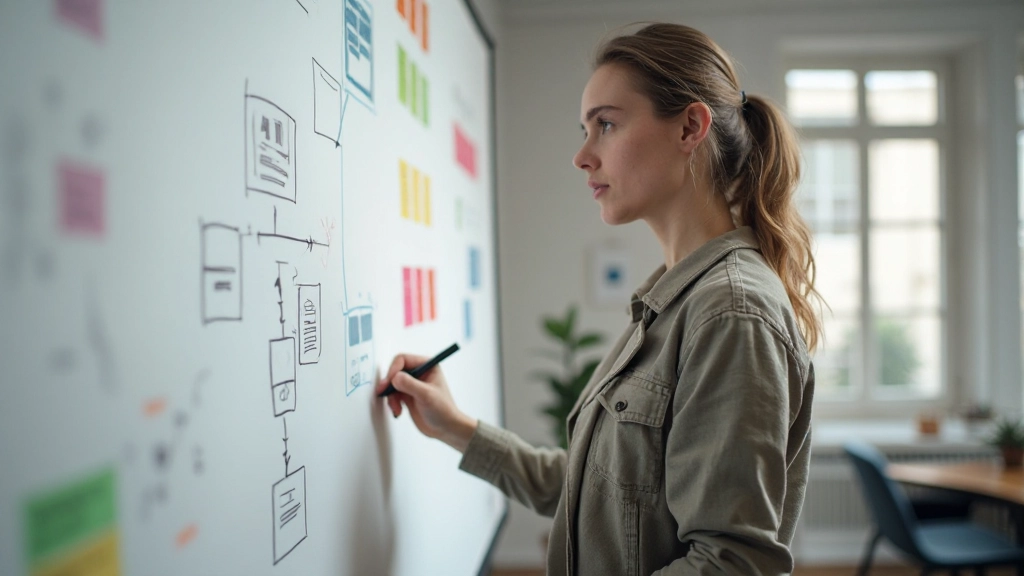 Дизайнер создает карту сайта и пользовательский поток на доске, работает с иерархией информации